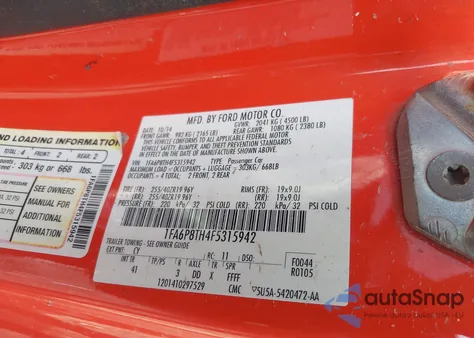 2015 Ford Mustang Ecoboost z USA, uszkodzony, nr VIN 1FA6P8TH4F5315942